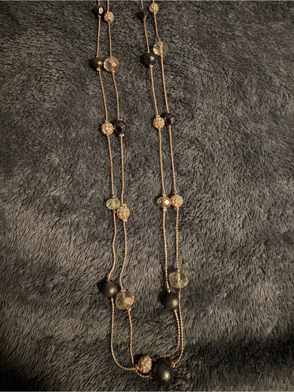Lane Bryant Black and Gold Long Layered Beaded Necklace